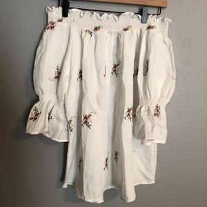 Off the shoulder white floral blouse. size medium